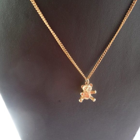 Gold Plate Teddy Bear Pendant Necklace - Picture 1 of 2
